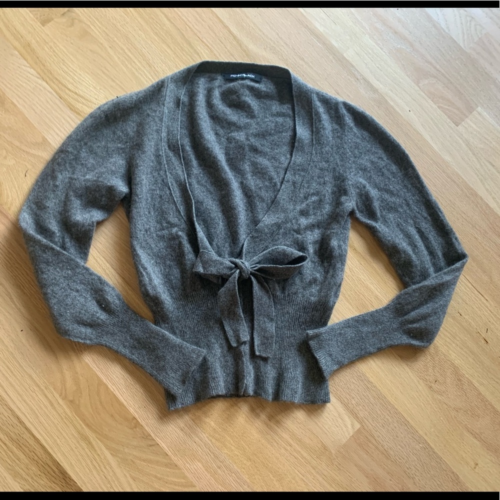 - Pennyblack 100% cashmere cardigan sweater gray front tie Small